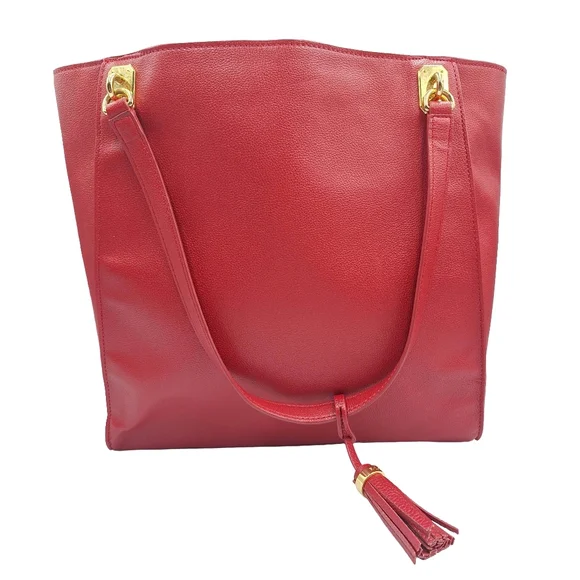 Ralph Lauren Large Red Saffiano Leather Tassel Tote - Picture 4 of 14